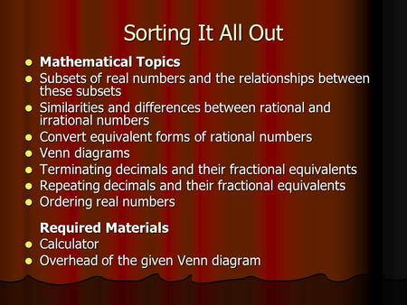 Sorting It All Out Mathematical Topics