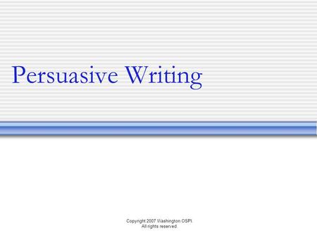 Copyright 2007 Washington OSPI. All rights reserved.