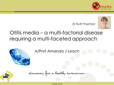 OMOZ_2012 Otitis media – a multi-factorial disease requiring a multi-faceted approach A/Prof Amanda J Leach Dr Ruth Thornton.