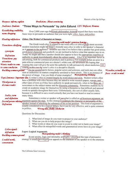 Prediction:: About convincing CSU Professor, Pomona Purpose: inform, explain Audience: Students Establishing credibility, name dropping Heading=definition.