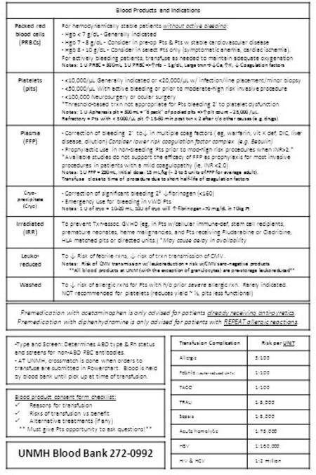 Transfusion ComplicationRisk per UNIT Allergic3:100 Febrile (Leuko-reduced Units) 1:100 TACO1:100 TRALI1:5,000 Sepsis1:5,000 Acute hemolytic1:75,000 HBV1:160,000.