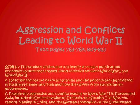 Aggression and Conflicts Leading to World War II  Text pages ;