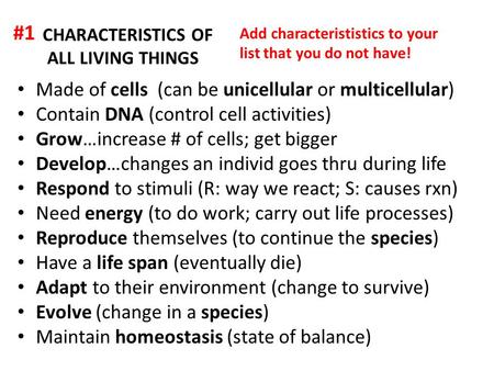 CHARACTERISTICS OF ALL LIVING THINGS