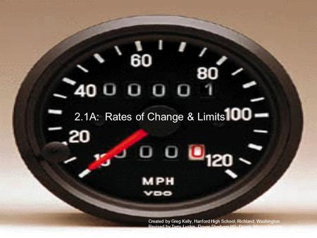 2.1A: Rates of Change & Limits Created by Greg Kelly, Hanford High School, Richland, Washington Revised by Terry Luskin, Dover-Sherborn HS, Dover, Massachusetts.