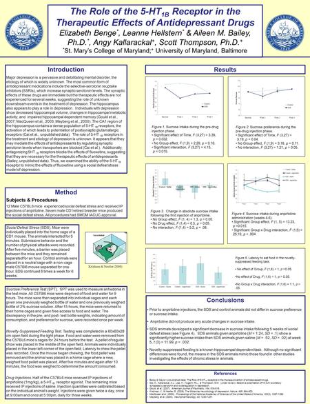 The Role of the 5-HT 1B Receptor in the Therapeutic Effects of Antidepressant Drugs Elizabeth Benge *, Leanne Hellstern * & Aileen M. Bailey, Ph.D. *,