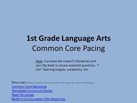 1st Grade Language Arts Common Core Pacing