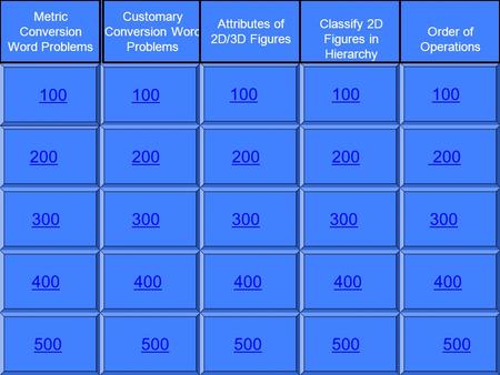 Classify 2D Figures in Hierarchy Metric Conversion Word Problems