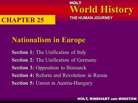 Nationalism in Europe CHAPTER 25 Section 1: The Unification of Italy