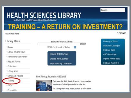 TRAINING – A RETURN ON INVESTMENT?. Links to individual programs here Training webpage.