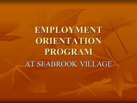 EMPLOYMENT ORIENTATION PROGRAM AT SEABROOK VILLAGE.