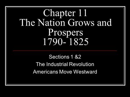 Chapter 11 The Nation Grows and Prospers