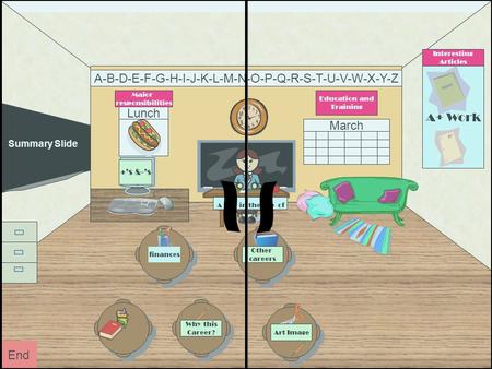 End A-B-D-E-F-G-H-I-J-K-L-M-N-O-P-Q-R-S-T-U-V-W-X-Y-Z March Lunch A+ Work Summary Slide Education and Training finances A day in the life of Why this.