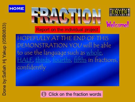 HOPEFULLY AT THE END OF THIS DEMONSTRATION YOU will be able to use the language such as whole, HALF, thirds, fourths, fifths in fractions, confidentlywhole.