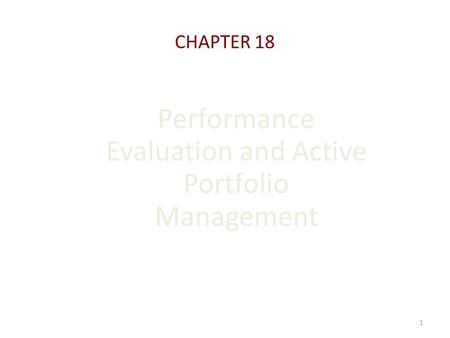 Performance Evaluation and Active Portfolio Management