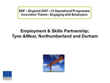 Employment & Skills Partnership; Tyne &Wear, Northumberland and Durham ESF – England 2007 –13 Operational Programme Innovation Theme - Engaging with Employers.