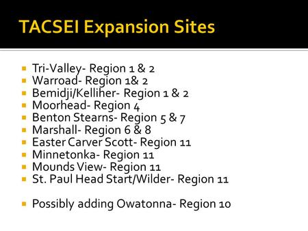  Tri-Valley- Region 1 & 2  Warroad- Region 1& 2  Bemidji/Kelliher- Region 1 & 2  Moorhead- Region 4  Benton Stearns- Region 5 & 7  Marshall- Region.