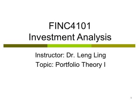 FINC4101 Investment Analysis