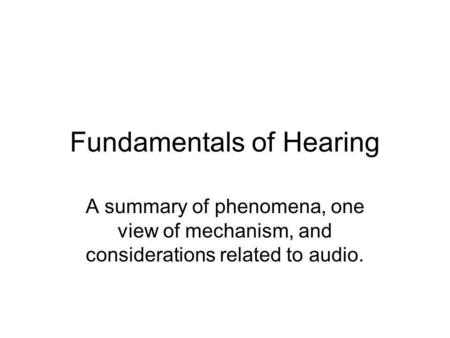 Fundamentals of Hearing