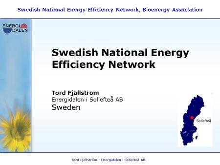 Tord Fjällström - Energidalen i Sollefteå AB Swedish National Energy Efficiency Network Swedish National Energy Efficiency Network, Bioenergy Association.