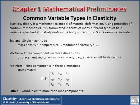 Common Variable Types in Elasticity