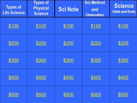 $200 $300 $400 $500 $100 $200 $300 $400 $500 $100 $200 $300 $400 $500 $100 $200 $300 $400 $500 $100 $200 $300 $400 $500 $100 Types of Physical Science.