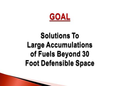 GOAL Solutions To Large Accumulations of Fuels Beyond 30 Foot Defensible Space.