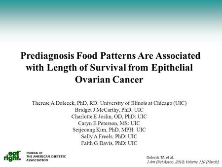 Serum Vitamin C (mg/dl) by Salad Intake JOURNAL OF THE AMERICAN DIETETIC ASSOCIATION Dolecek TA et al. J Am Diet Assoc. 2010; Volume 110 (March). Prediagnosis.