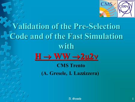 A. Gresele1 Validation of the Pre-Selection Code and of the Fast Simulation with H  WW  2  2 Validation of the Pre-Selection Code and of the Fast Simulation.