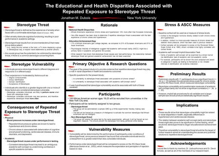 Stereotype threat is defined as the experience of anxiety when faced with a confirmable stereotype (Steele & Aronson, 1995). Often anxiety obstructs cognitive.