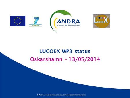 AGENCE NATIONALE POUR LA GESTION DES DÉCHETS RADIOACTIFS © Andra Oskarshamn – 13/05/2014 LUCOEX WP3 status.