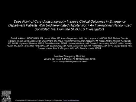 Does Point-of-Care Ultrasonography Improve Clinical Outcomes in Emergency Department Patients With Undifferentiated Hypotension? An International Randomized.