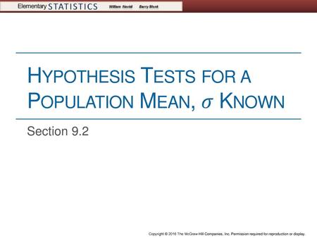 Hypothesis Tests for a Population Mean, 