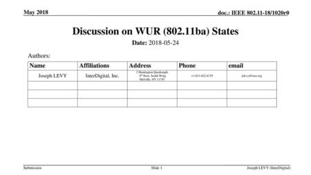 Discussion on WUR (802.11ba) States