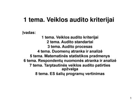 1 tema. Veiklos audito kriterijai