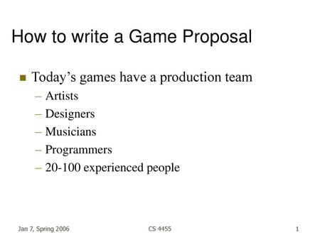 How to write a Game Proposal