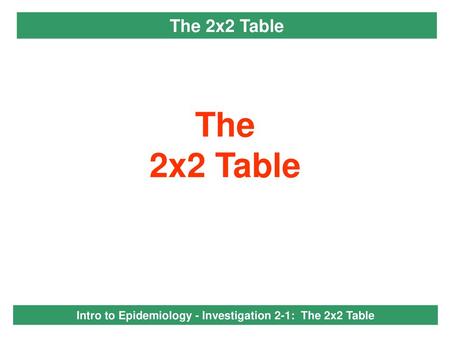 Intro to Epidemiology - Investigation 2-1: The 2x2 Table