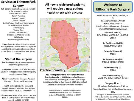 Services at Elthorne Park Surgery