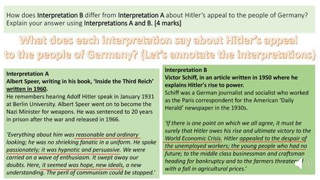 What does each interpretation say about Hitler’s appeal