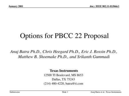 Options for PBCC 22 Proposal