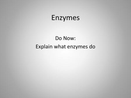 Do Now: Explain what enzymes do