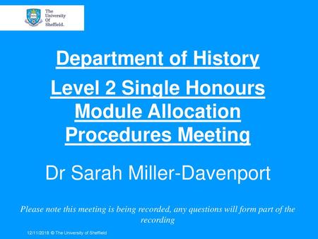 Level 2 Single Honours Module Allocation Procedures Meeting