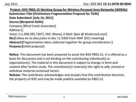 Submission Title:[Preliminary Fragmentation Proposal for TG4k]