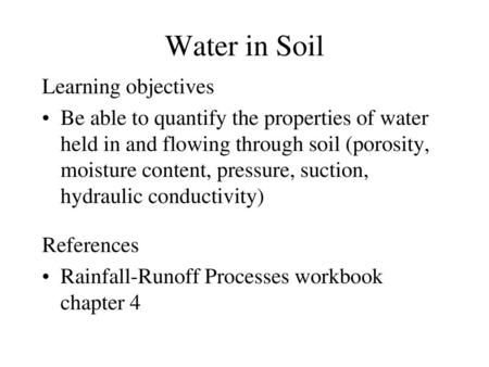 Water in Soil Learning objectives