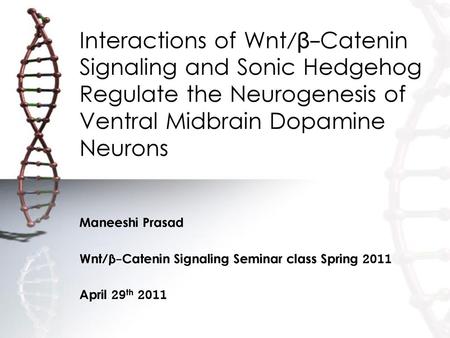 Interactions of Wnt/β-Catenin Signaling and Sonic Hedgehog Regulate the Neurogenesis of Ventral Midbrain Dopamine Neurons Maneeshi Prasad Wnt/β-Catenin.