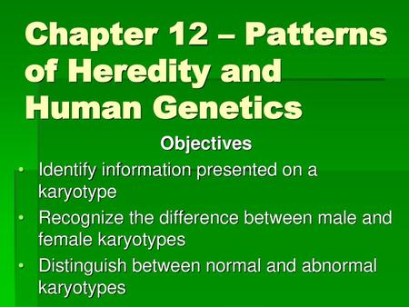 Chapter 12 – Patterns of Heredity and Human Genetics