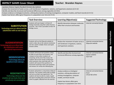 IMPACT SAMR Cover Sheet