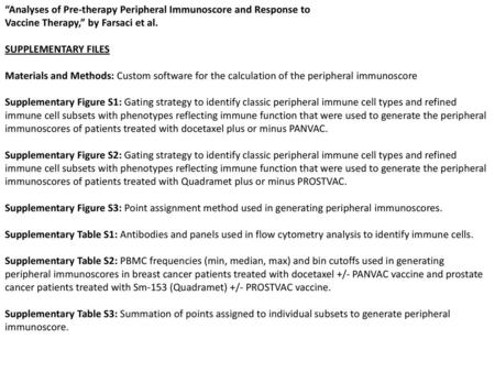 “Analyses of Pre-therapy Peripheral Immunoscore and Response to