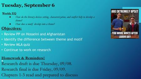 Research draft is due Thursday, 09/08.