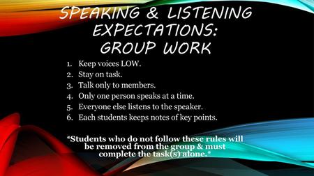 Speaking & Listening Expectations: group work