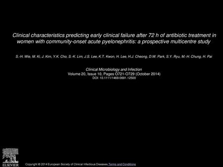 Clinical characteristics predicting early clinical failure after 72 h of antibiotic treatment in women with community-onset acute pyelonephritis: a prospective.